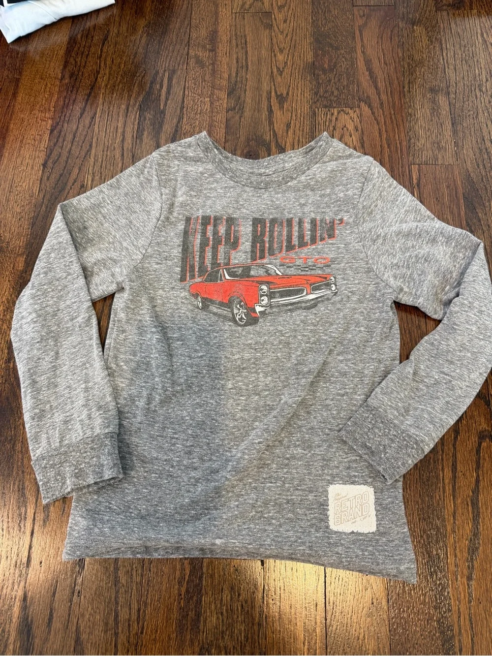 Original Retro Brand Kids Gray Long Sleeve Tee with Red Car Graphic
